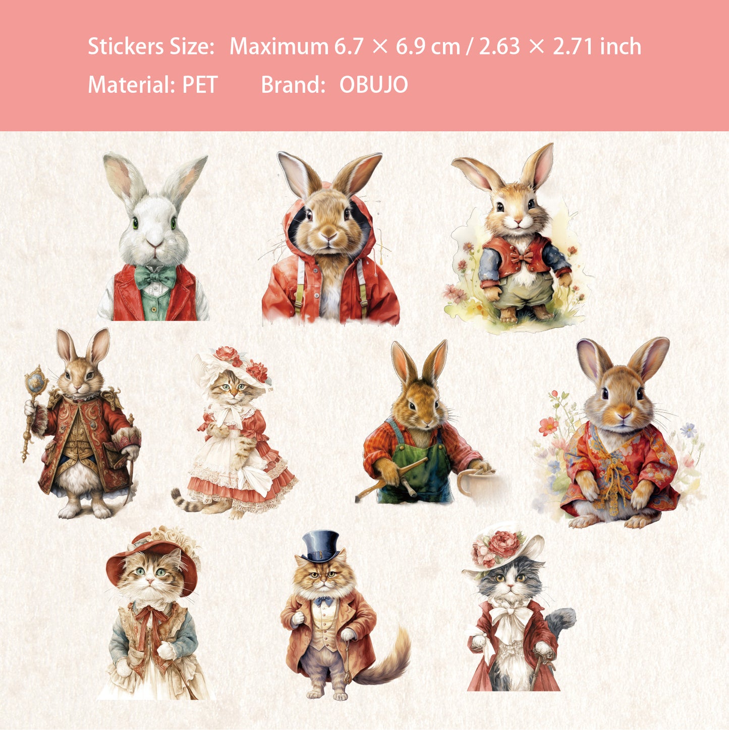 20 Pcs Fairy Tale Bunny Cat PET Stickers THXL