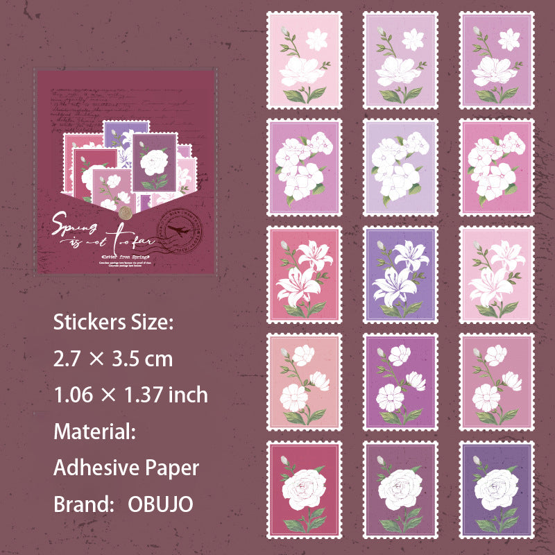 15 Pcs Pigeon Flower Post Stamp Stickers LXXL
