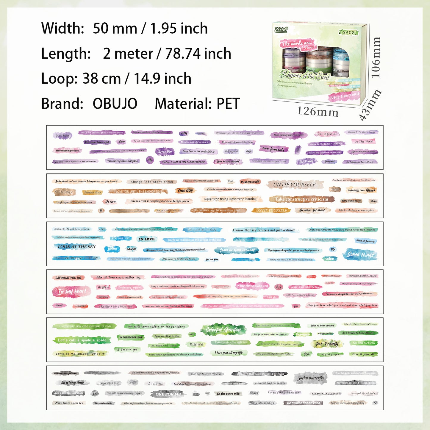 6 Rolls Waterclor Words Sentence Stickers Tapes Set CHTTL