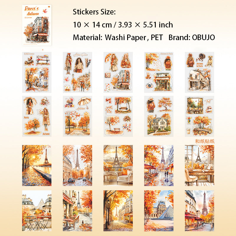 20 Sheets Autumn Paris Stickers Book BLDQT