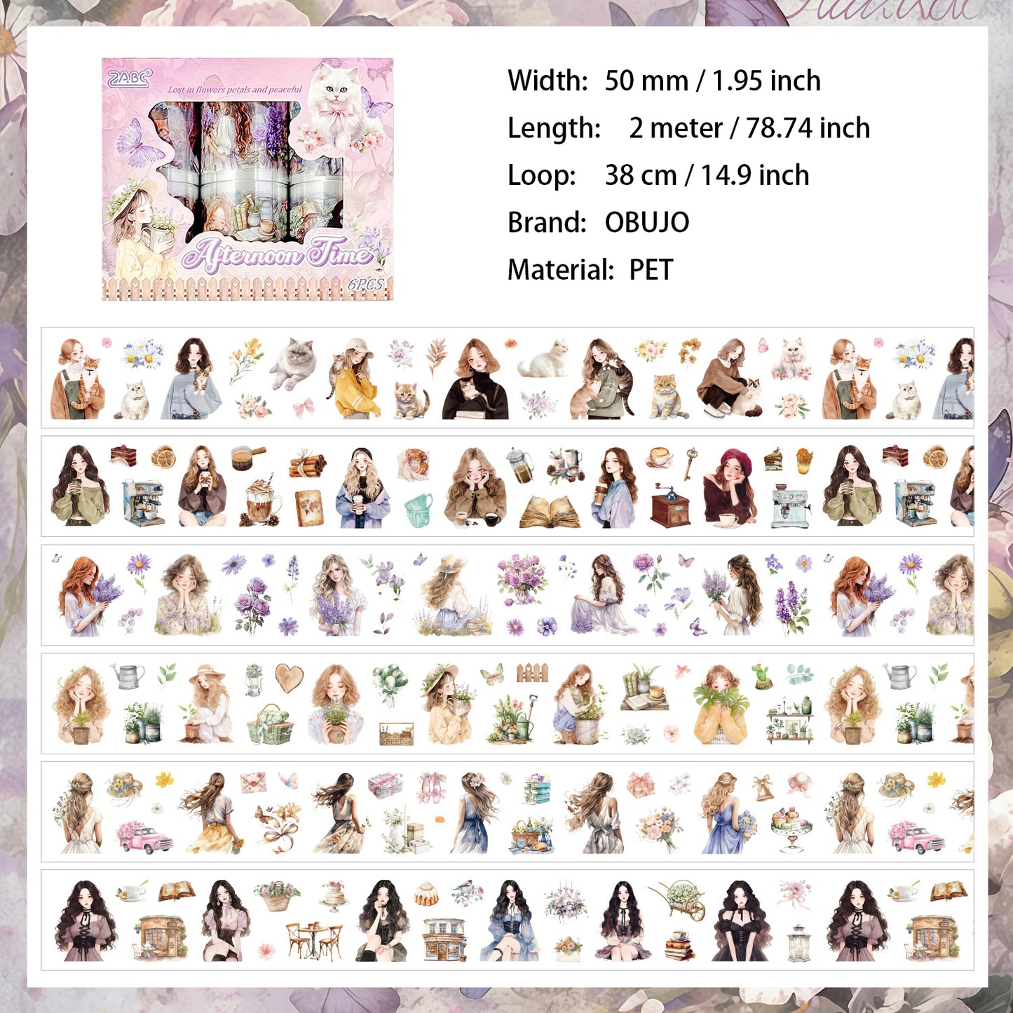 6 Roll Girl Lifestyle PET Stickers Tapes NMSP