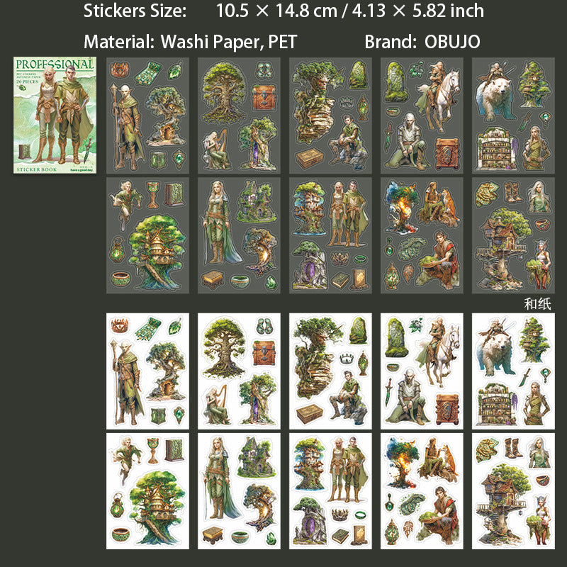 20 Sheets Fantasy Profession Stickers Book HXZYSZ