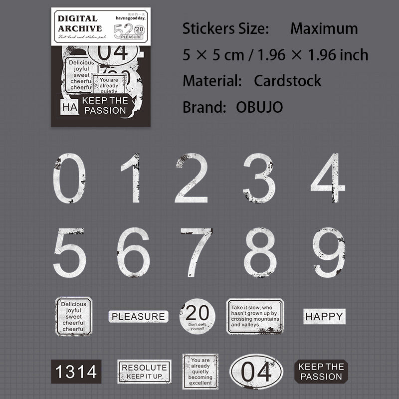 20 Pcs Vintage Number Cardstock Stickers SZCD