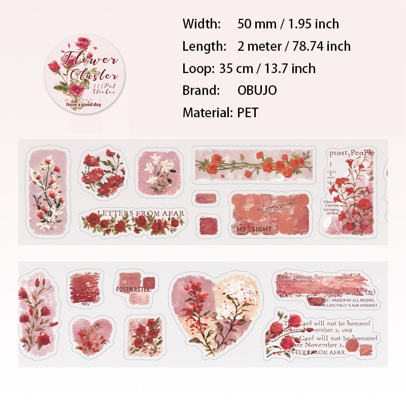 1 Roll Flower Themed PET Stickers Tape HCMB