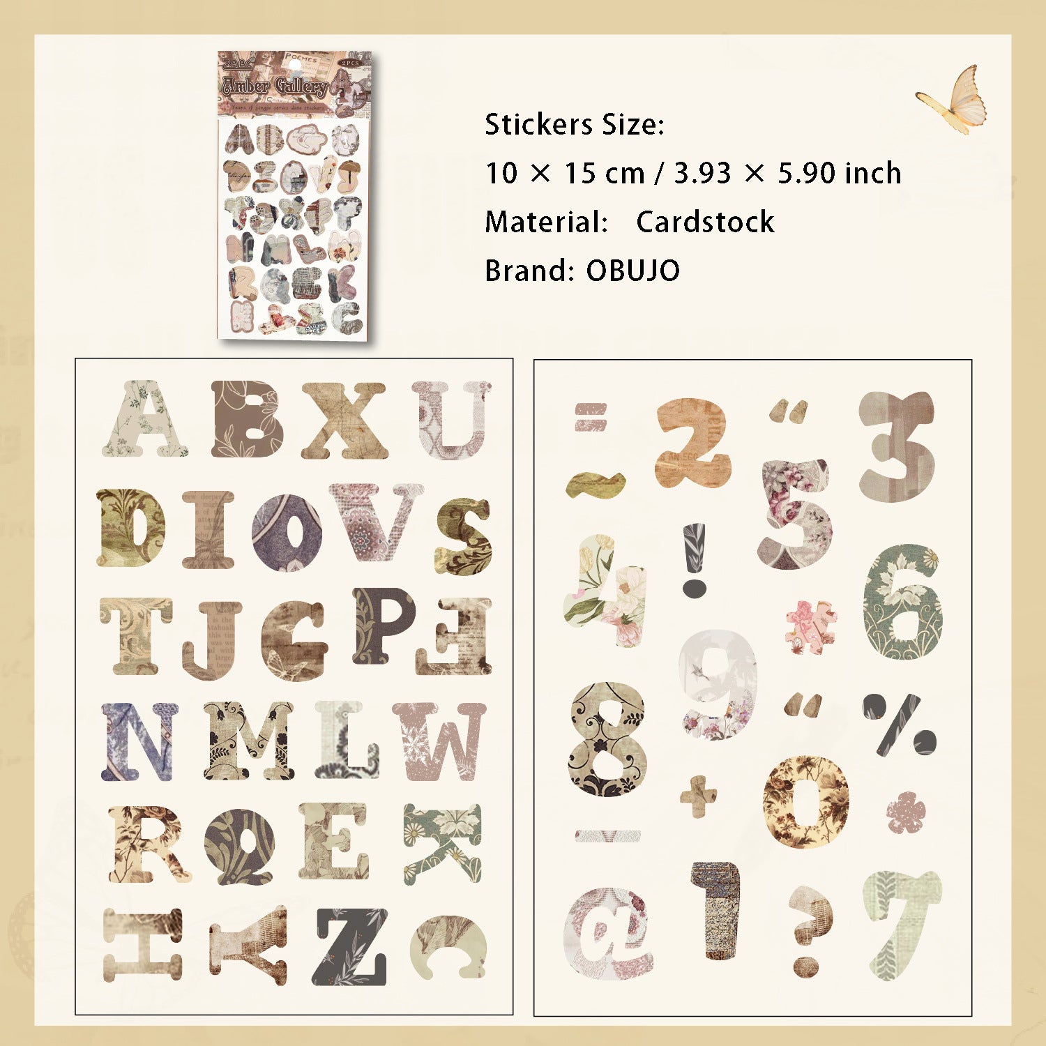 2 Sheets Vintage Alphabet Letter Stickers HYYWG
