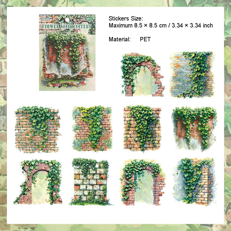 10 Pcs Garden Vine PET Stickers MMHY