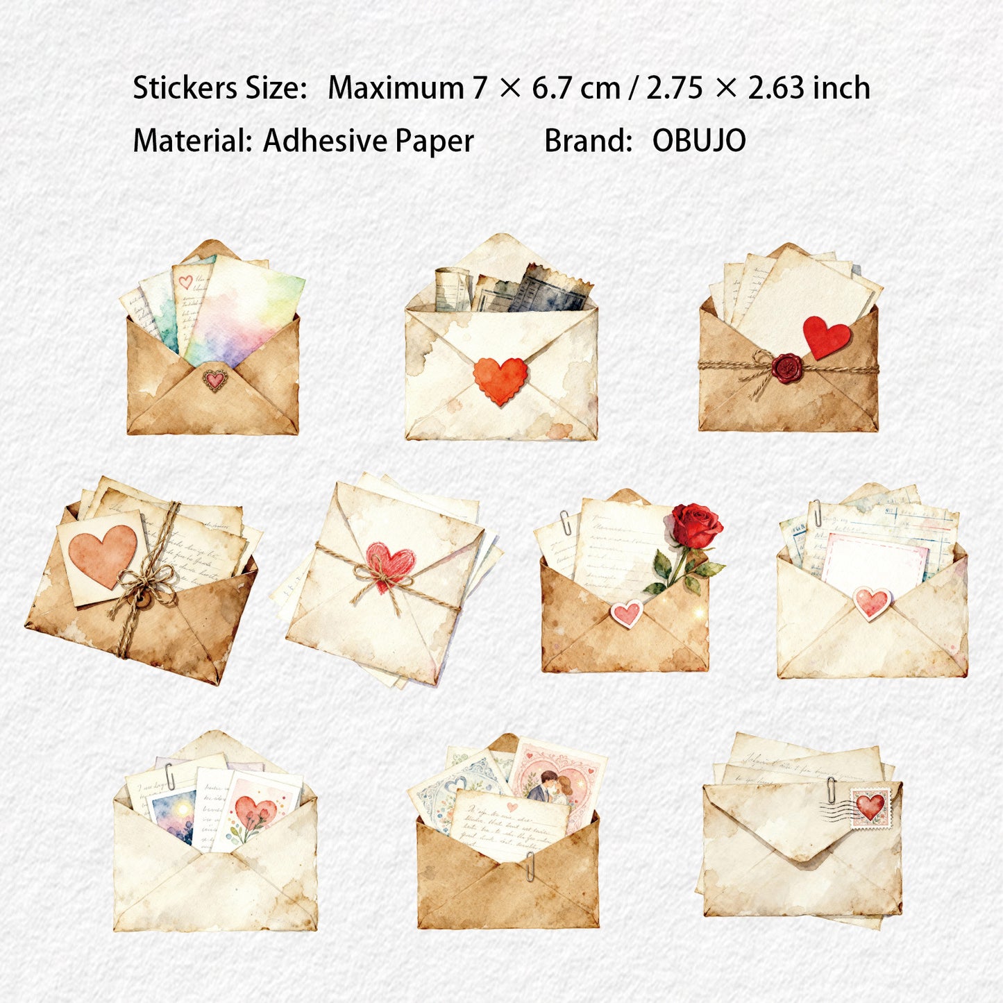 10 Pcs Envelope Themed Stickers YFLX