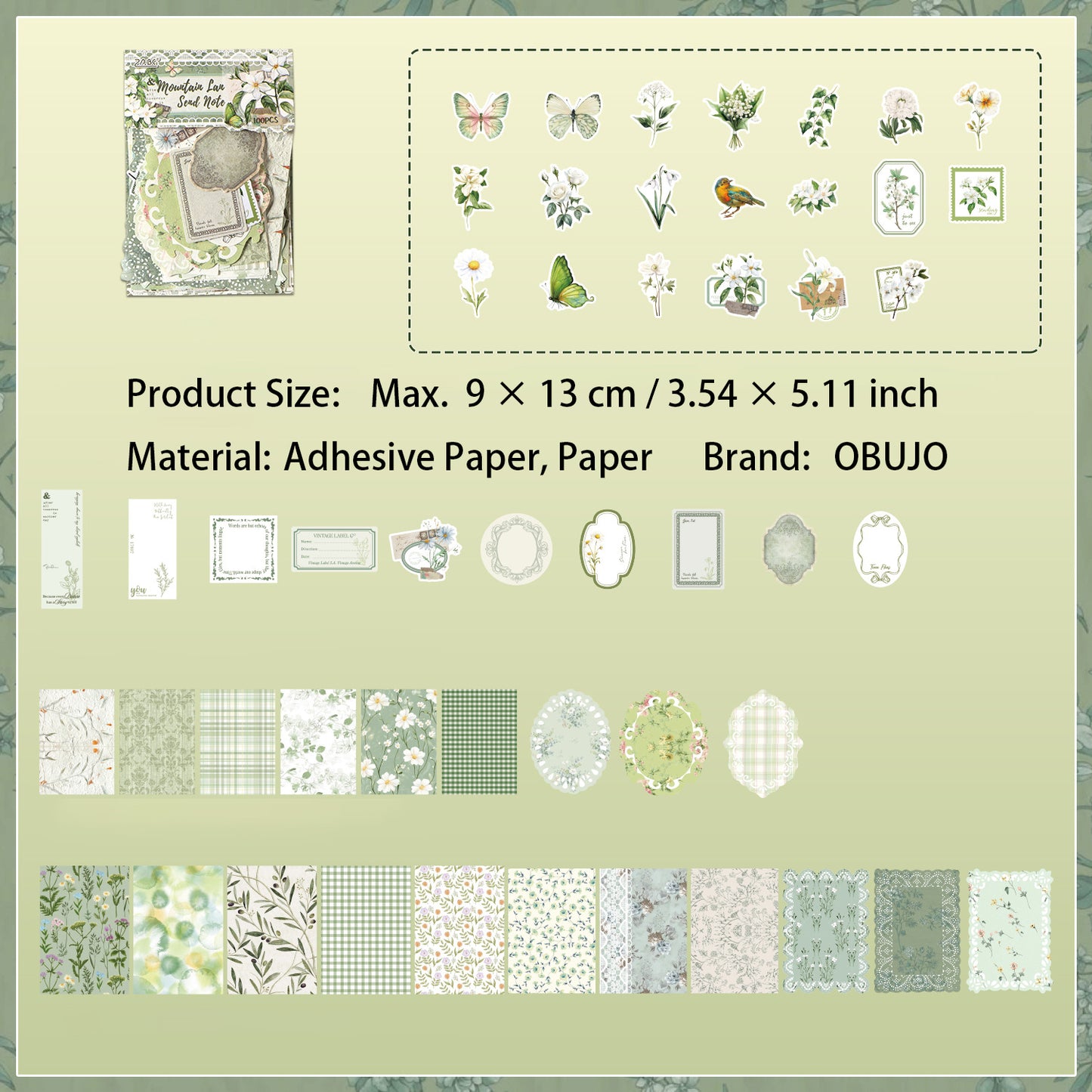 100 Pcs Floral Journal Paper and Stickers Starter Kit HJJS