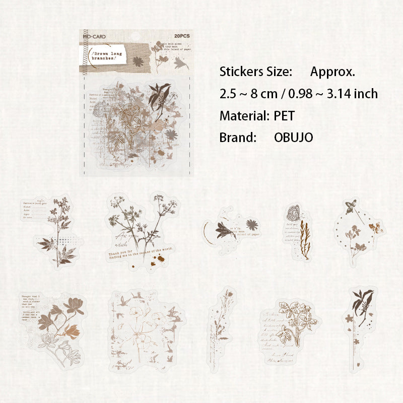 20 Pcs Vintage Botanical PET Stickers MLHC