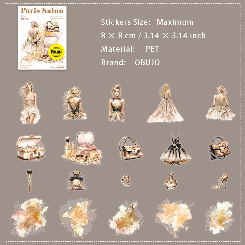 20 Pcs Pari Girl PET Stickers BLSL