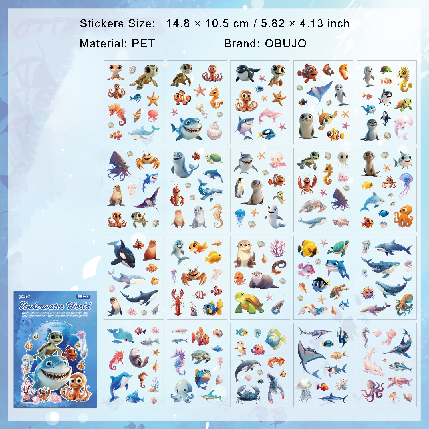 20 Sheets Undersea Animal Stickers Book WXSW