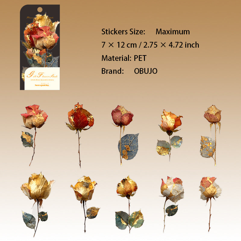 10 Pcs Vintage Flower PET Stickers LJHY