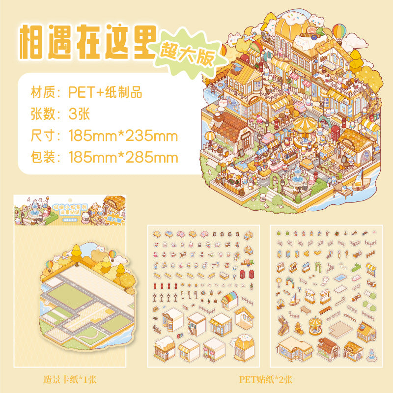 3D City Market Scene Sticker Kit MWXC