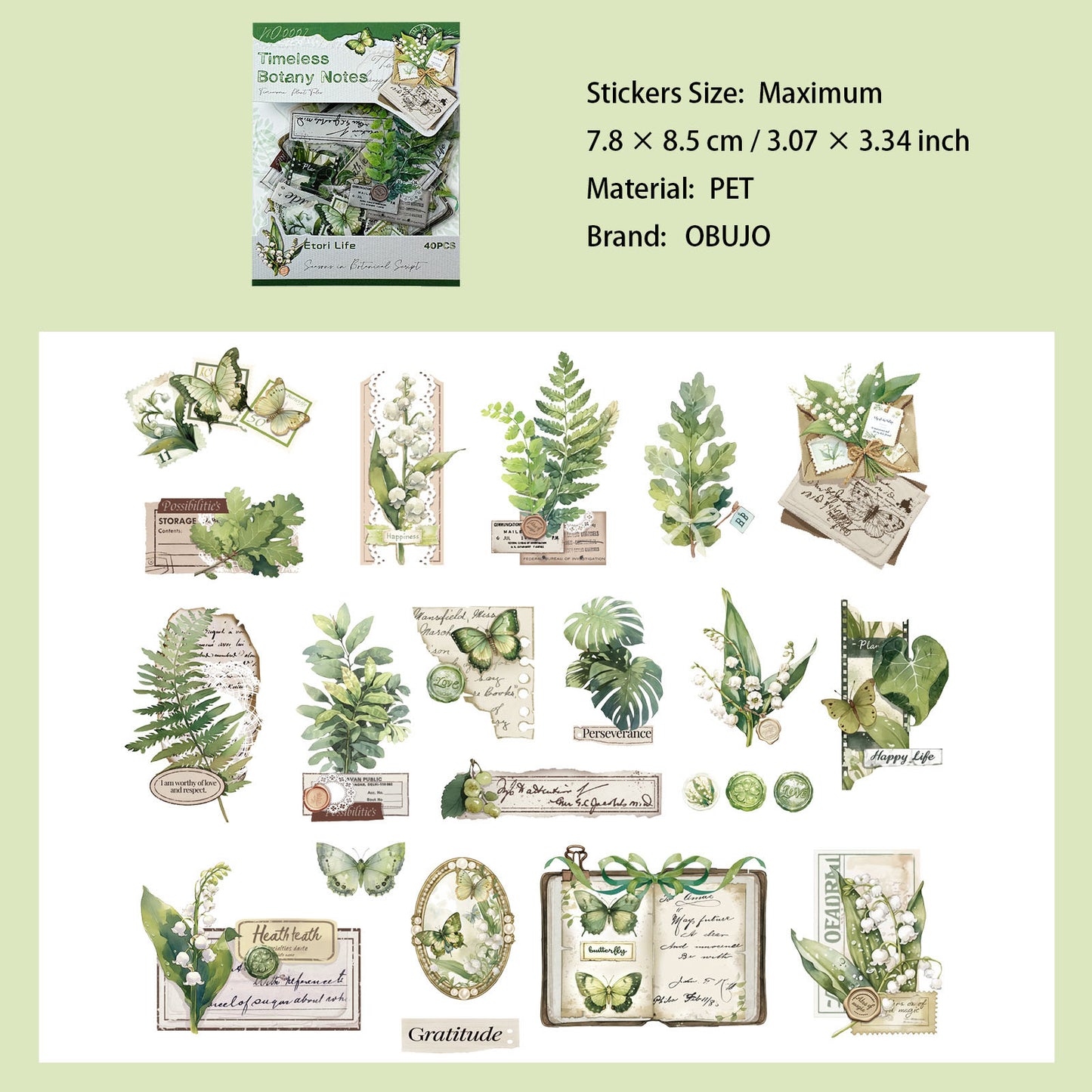 40 Pcs Leaf Flower Collage PET Stickers SGPZ