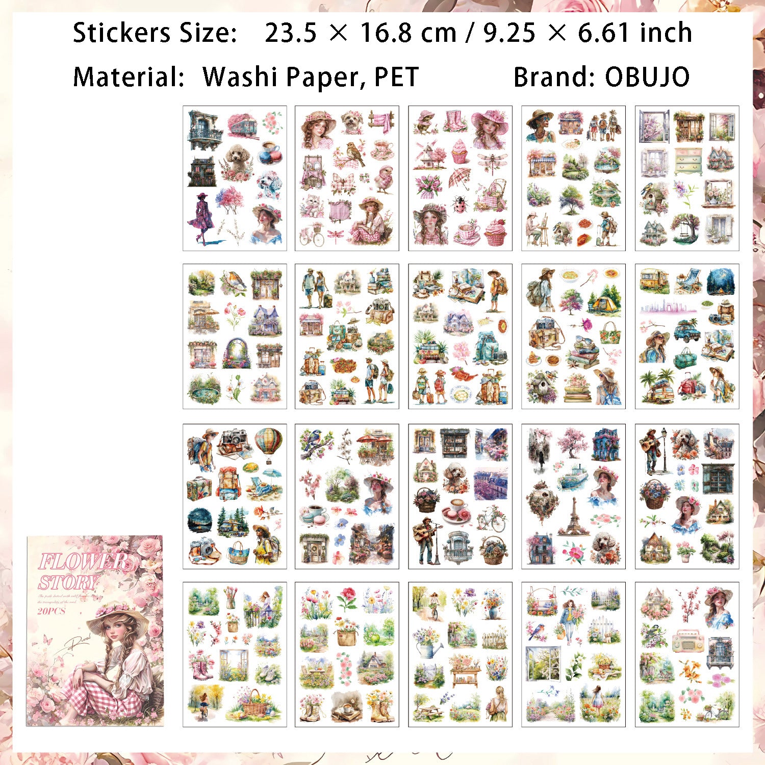 20 Sheets Vintage Journal Stickers Book HYSG