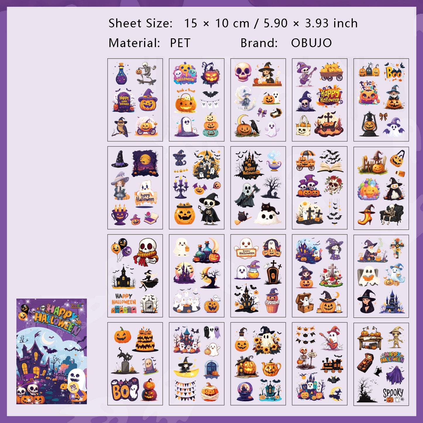 20 Sheets Holloween Theme Stickers Book WSGB