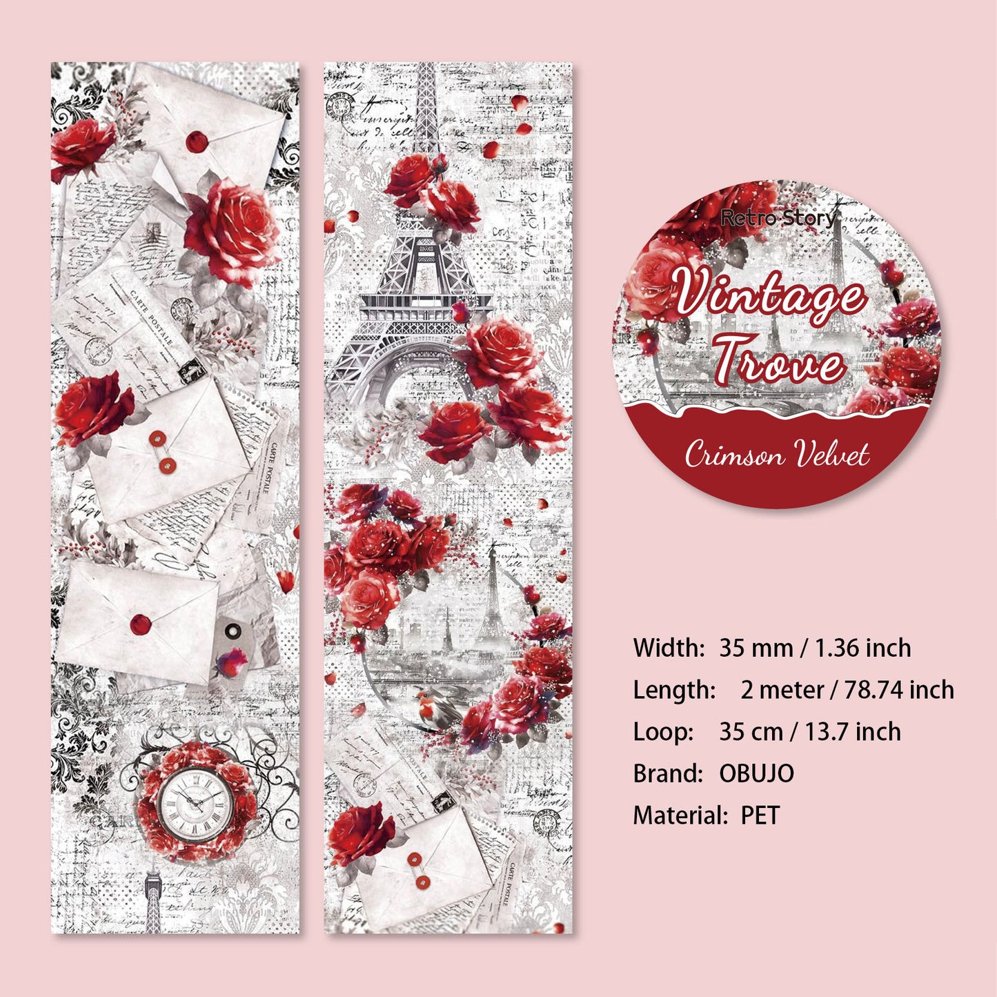 1 Roll Vintage Floral Washi Tape FGMC