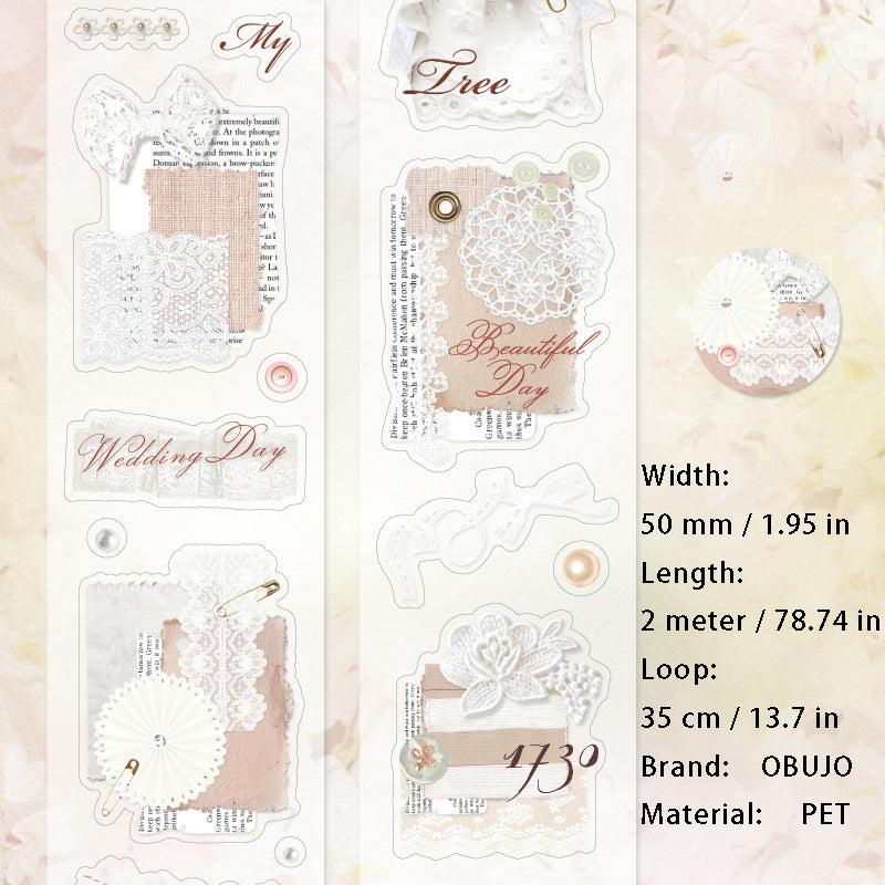1 Roll Lace Theme PET Stickers Tape SMWR