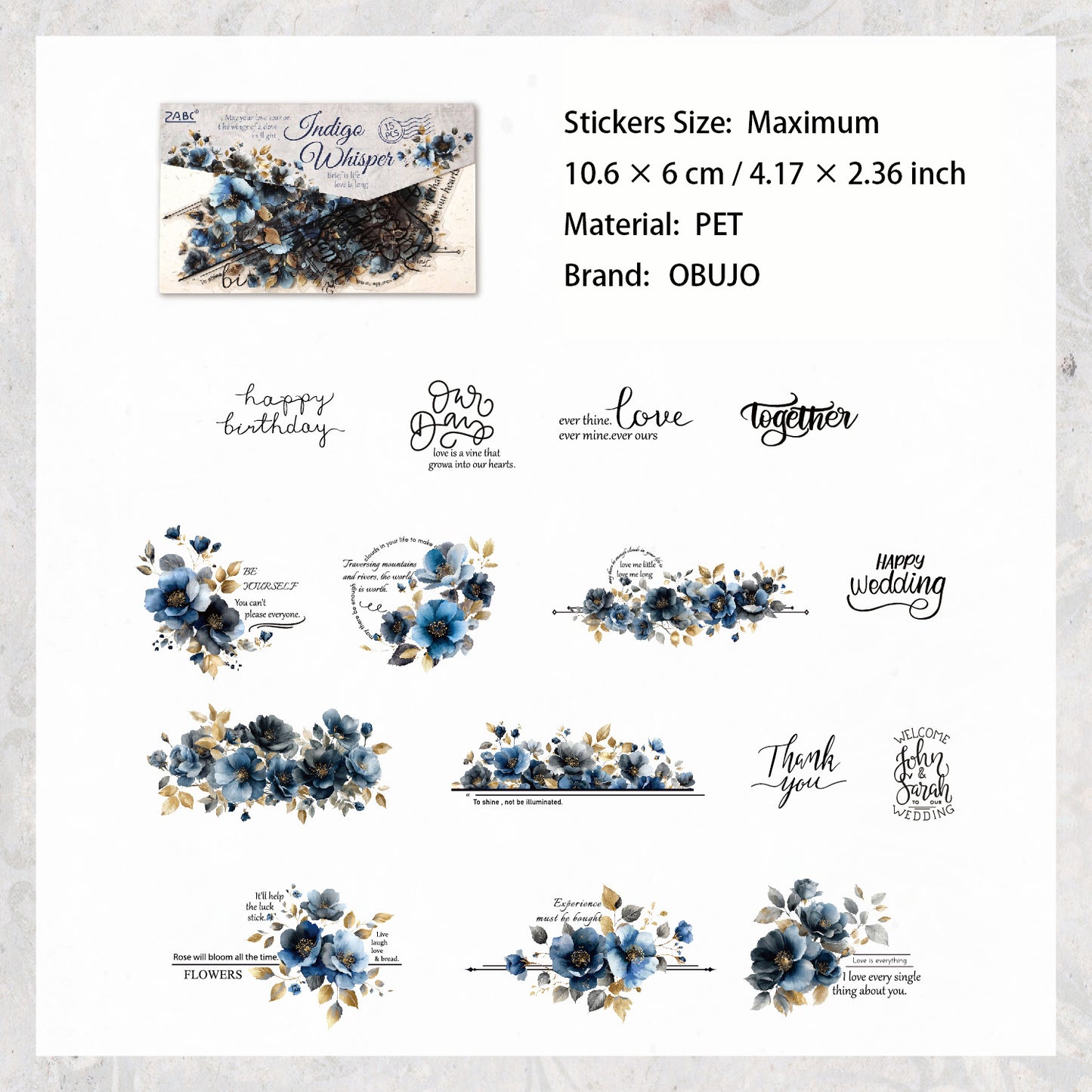 15 Pcs Flower and Words PET Stickers TYSY