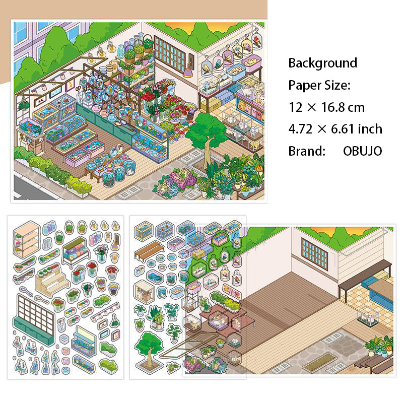 3D Garden Coffe Shop Scene DIY Stikcers Kit JRYYZ28