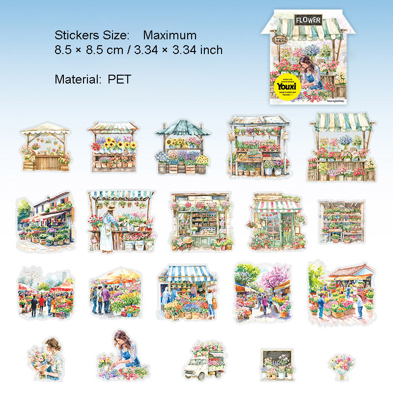 20 Pcs Stall Theme PET Stickers XJSXL