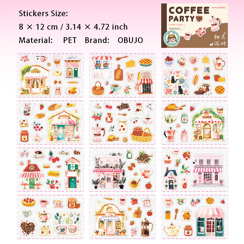 12 Sheets Coffee Dessert Planner Stickers Book KFXPD