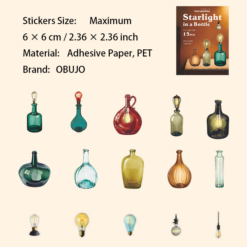 15 Pcs Lamp and Bottle PET Stickers PZXG