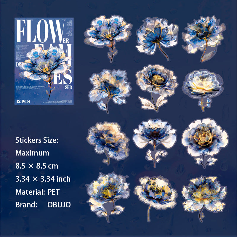 12 Pcs Fantasy Flower PET Stickers HJMX