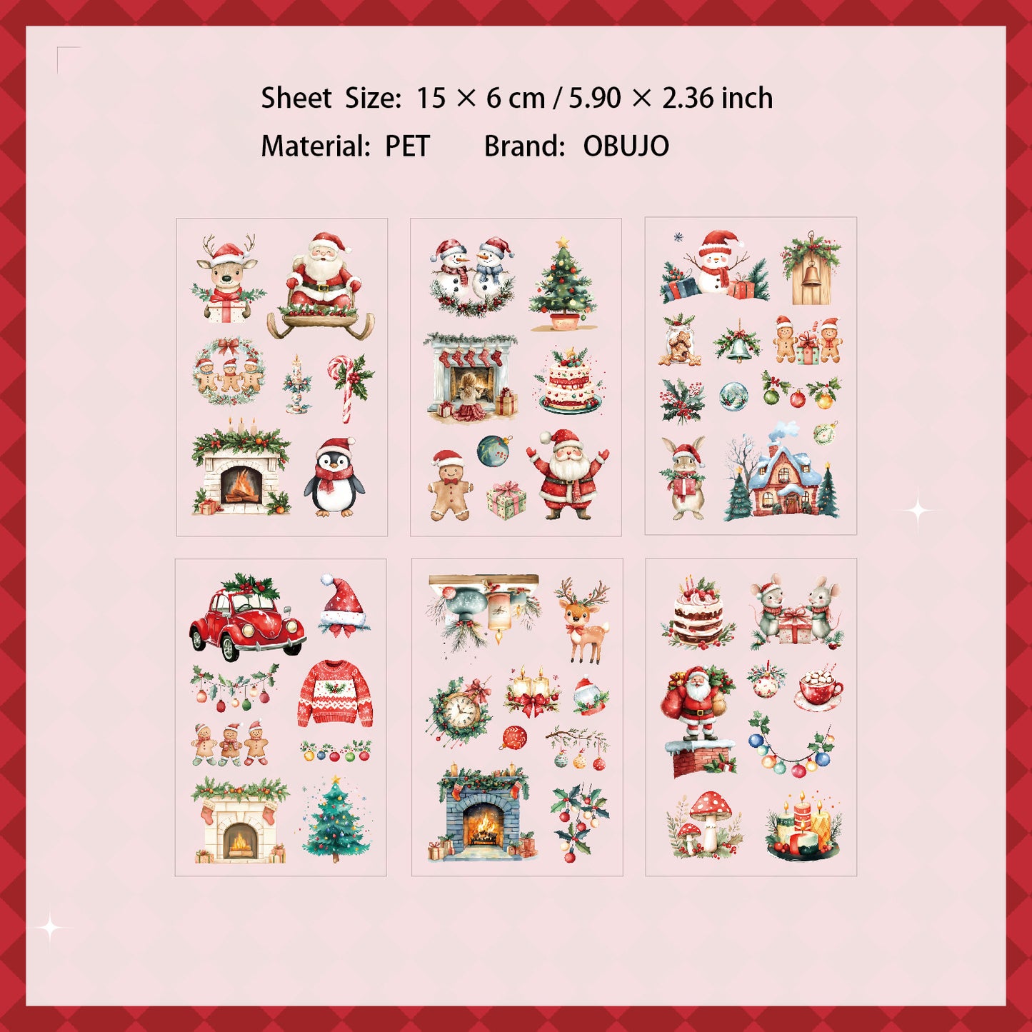 6 Sheets Snow Christmas PET Stickers XYSG