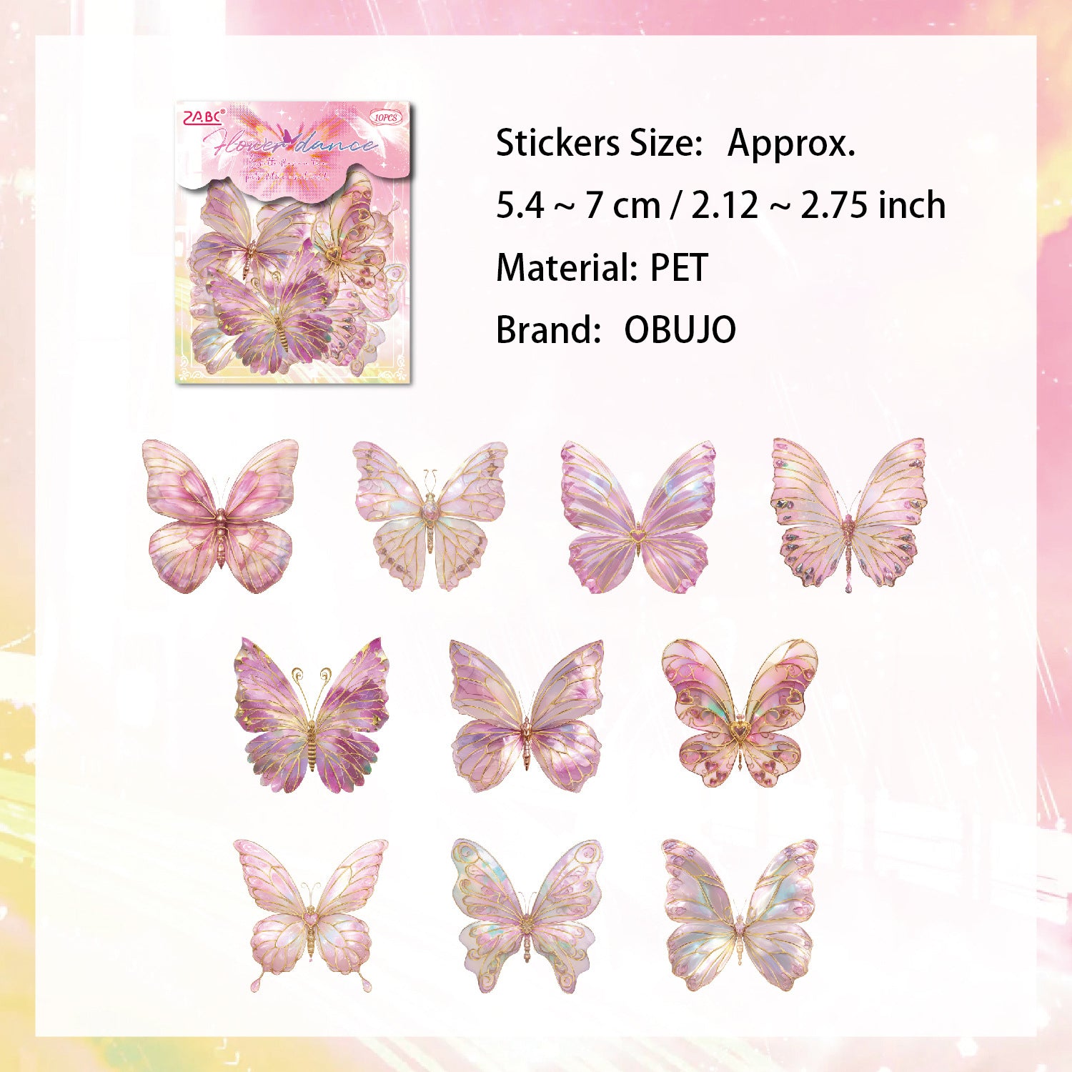 10 Pcs Shell Light Butterfly Stickers ZRZY
