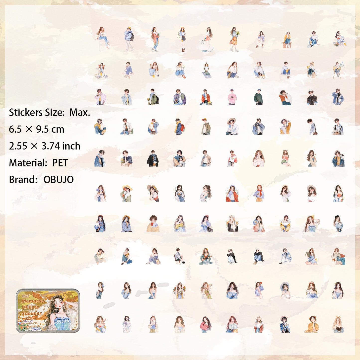 100 Pcs Fashion Boys and Girls PET Stickers SGSX