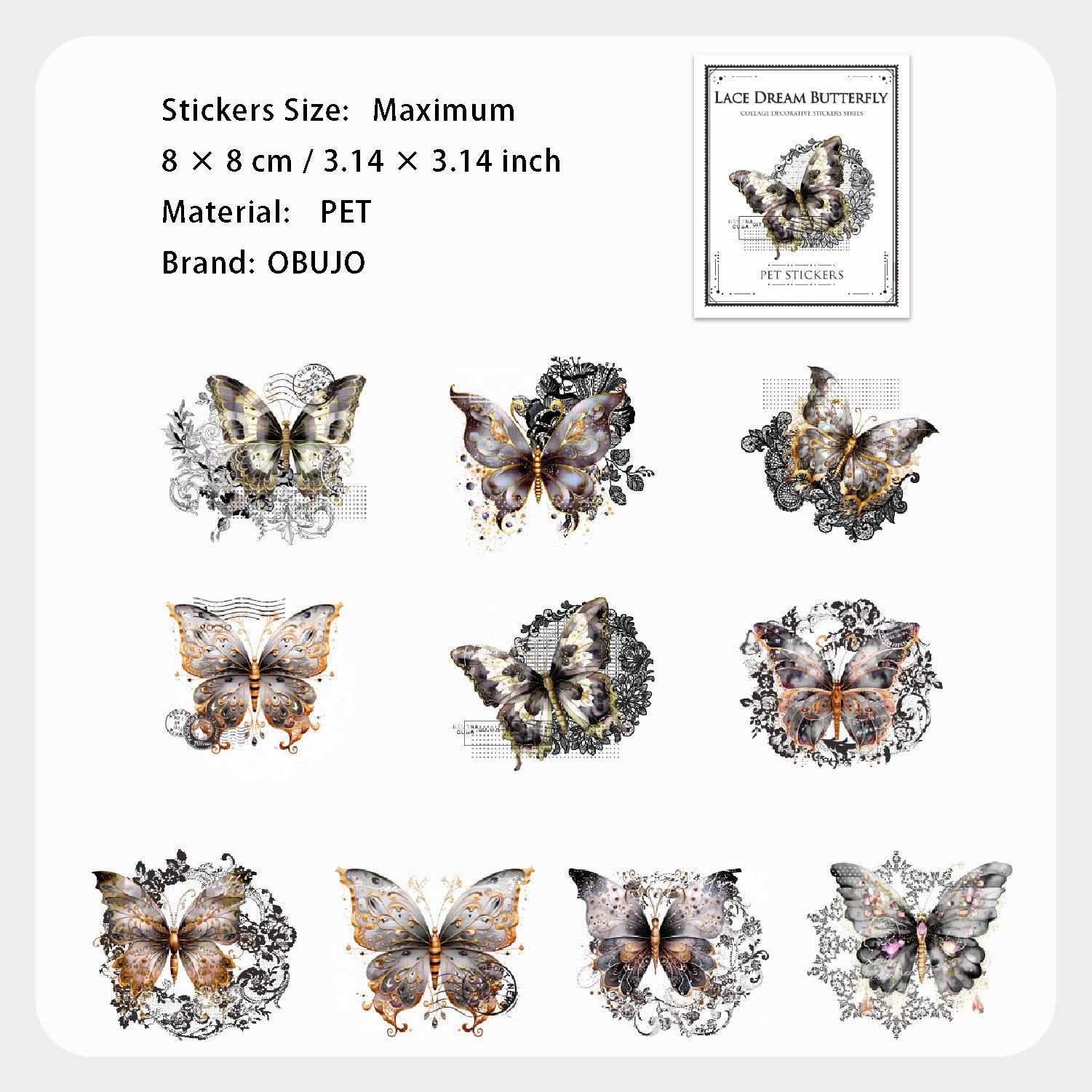 20 Pcs Lace Butterfly PET Stickers LSMD