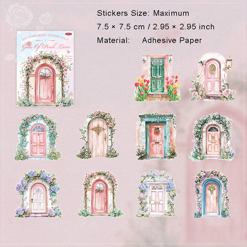 10 Pcs Floral Wooden Door Cardstock Stickers RYMX