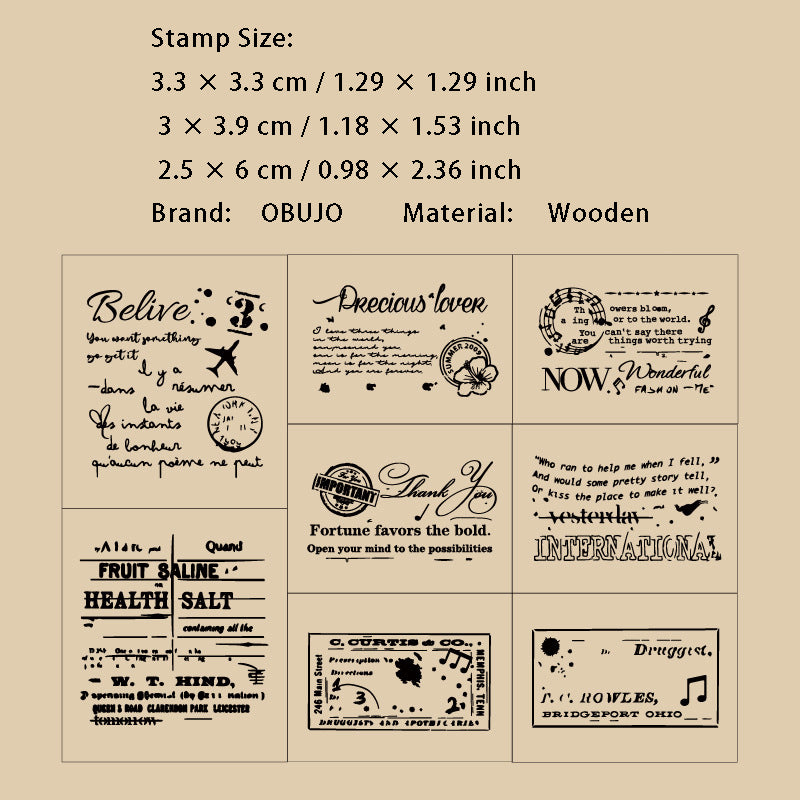 8 Pcs Vintage Wooden Stamp Kit MGYJ