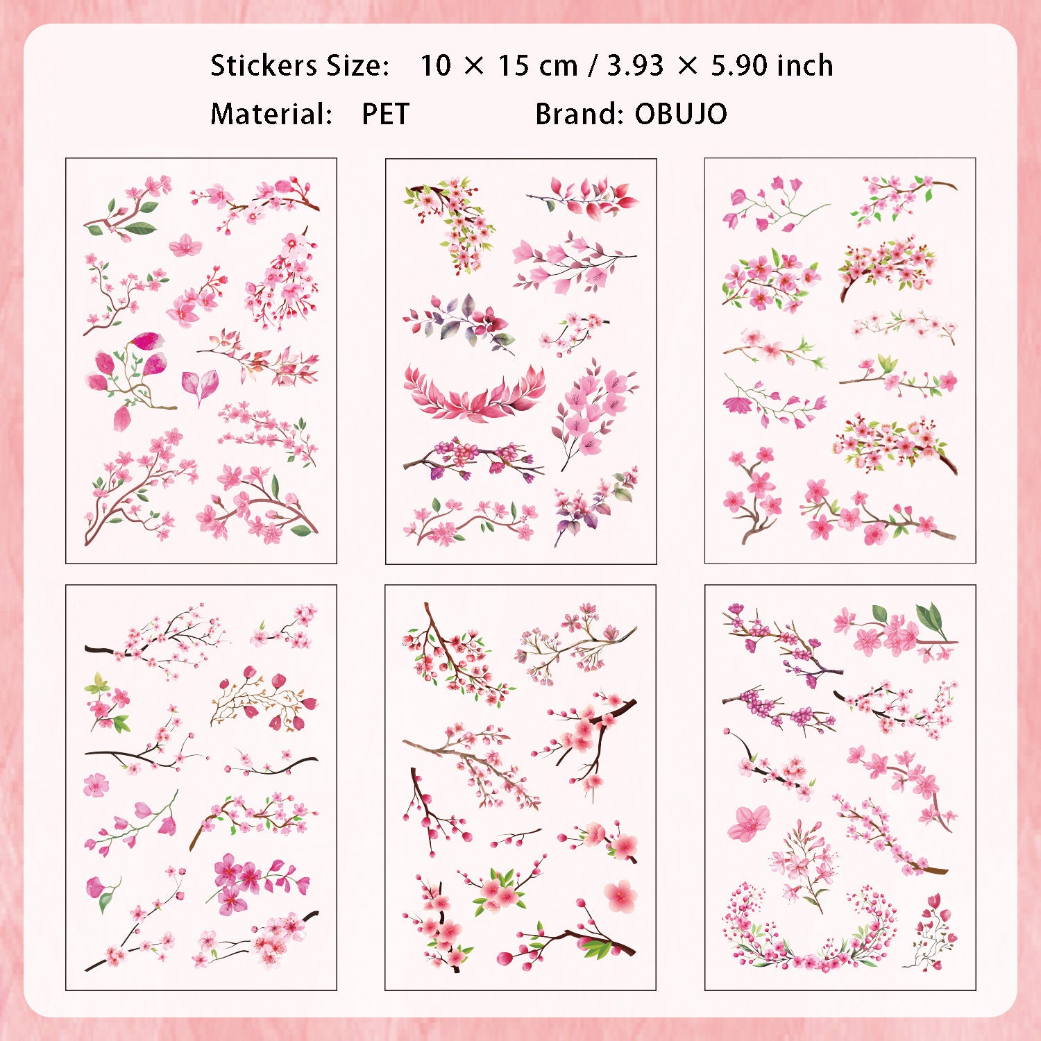 6 Sheets Leaf PET Stickers SYMJ