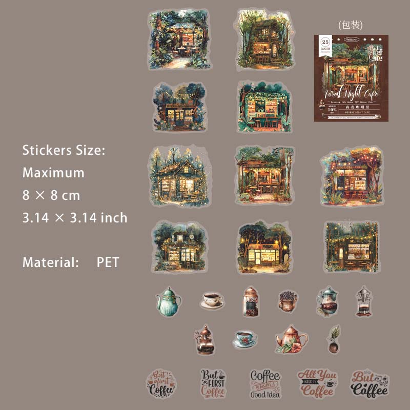 25 Pcs Coffee Theme PET Stickers XHKFG