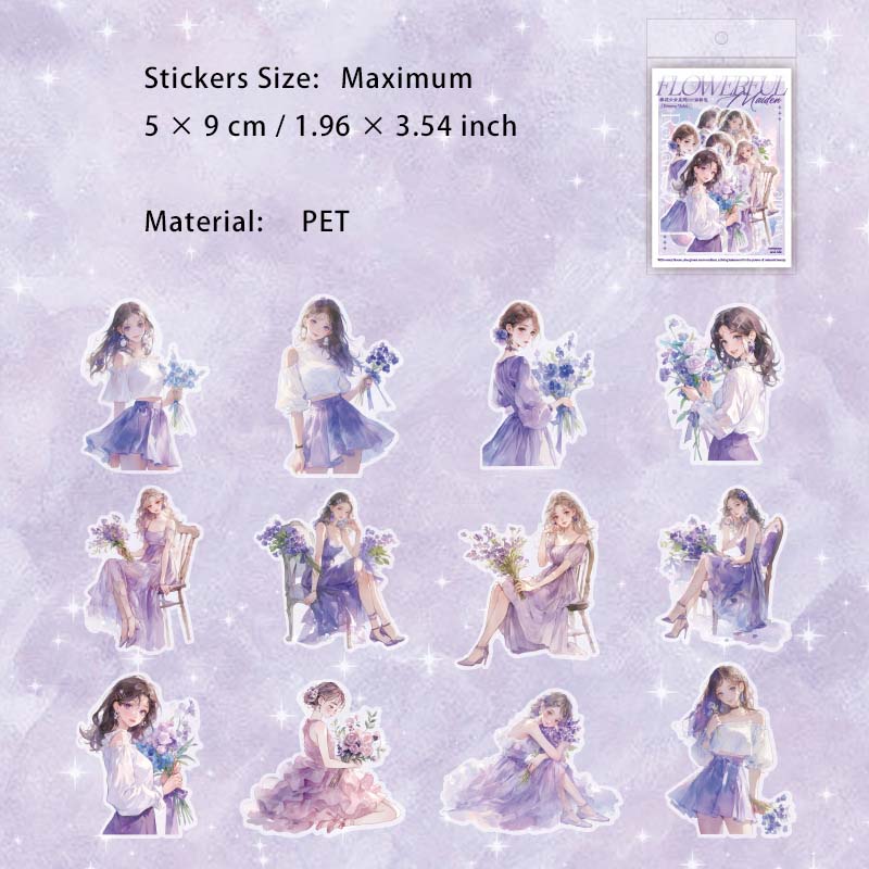 24 Pcs Flower Girl PET Stickers PHSN
