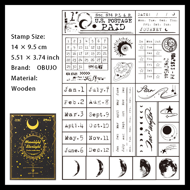 29 Pcs Galaxy Theme Wooden Stamp Set YHMY