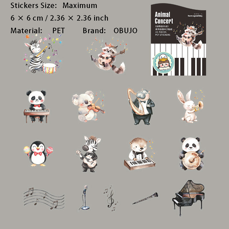 15 Pcs Musical Animal PET Stickers DWYYH