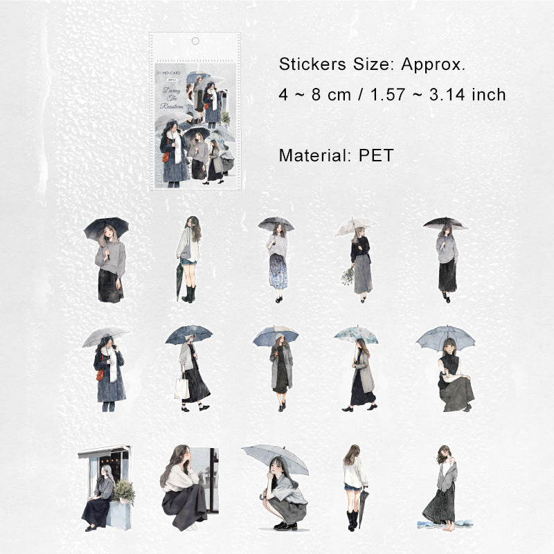 30 Pcs Rainy and Girl PET Stickers YZXQ