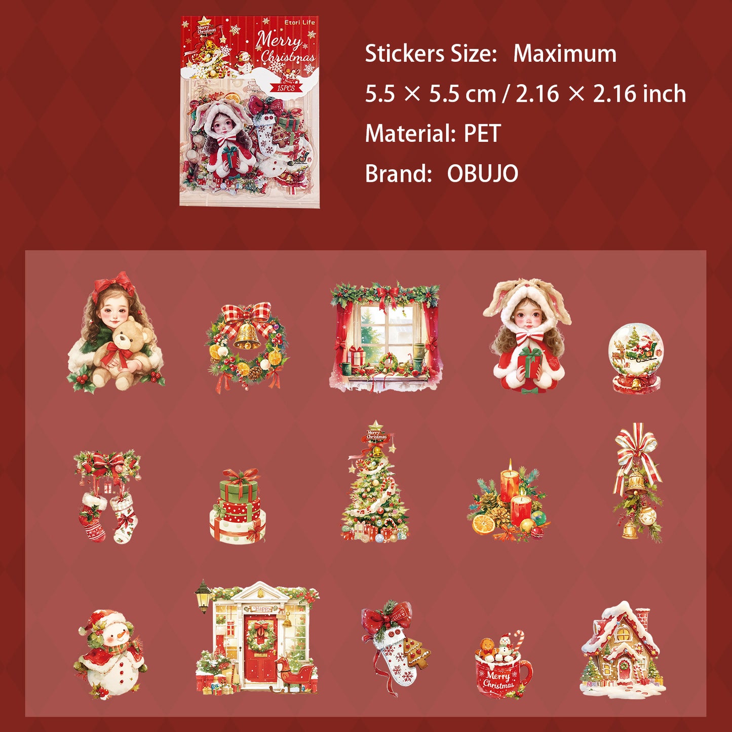 15 Pcs Christmas Halloween PET Stickers WSKH