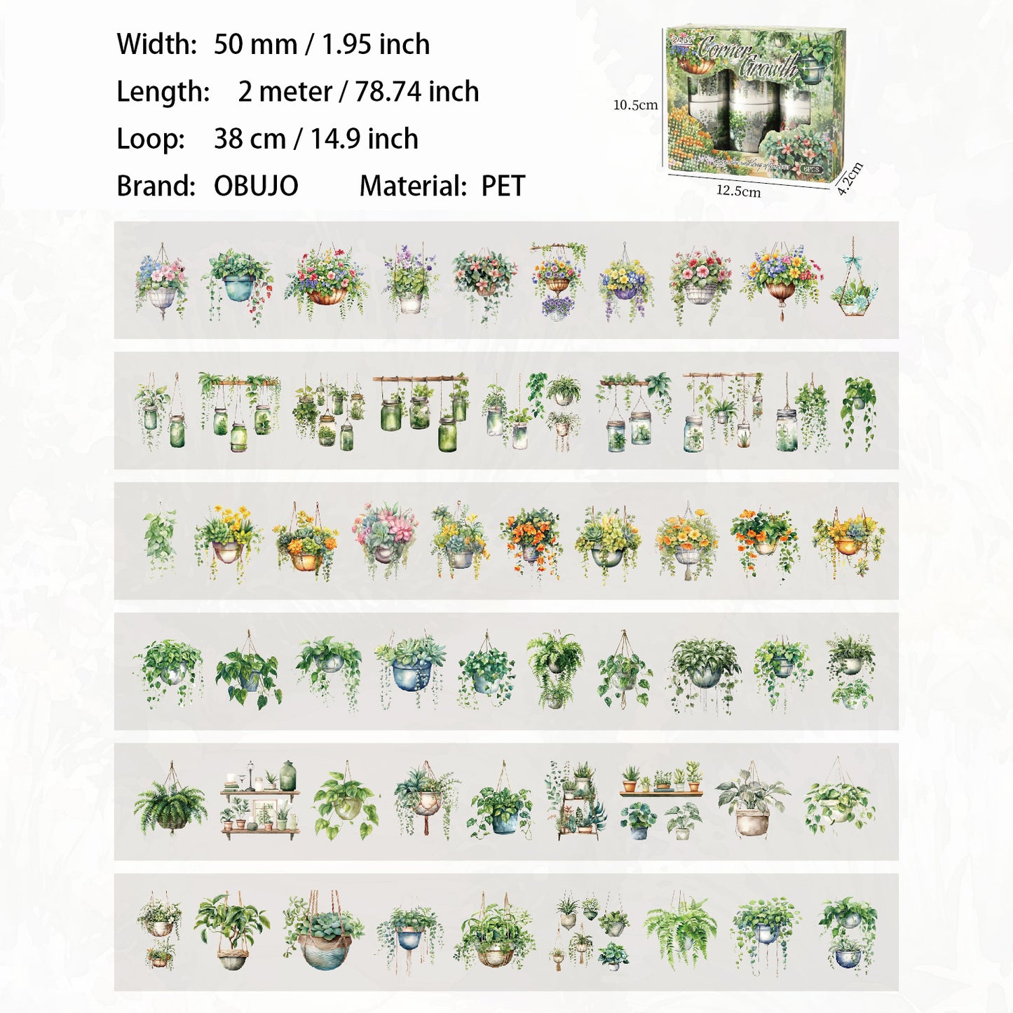 6 Rolls Potted Plants PET Stickers Tapes Set YYCS