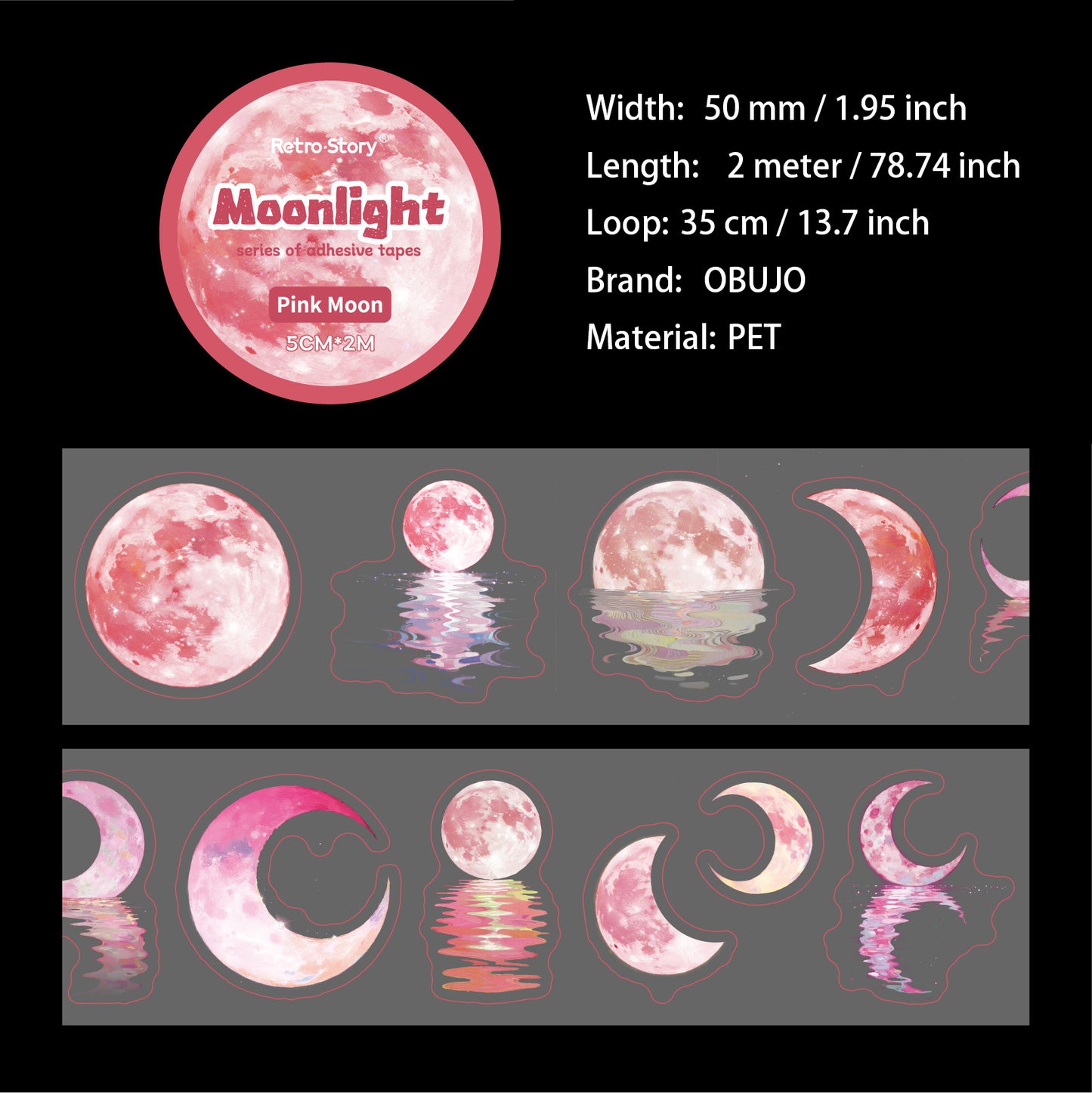 1 Roll Moon Themed PET Stickers Tape YGXL
