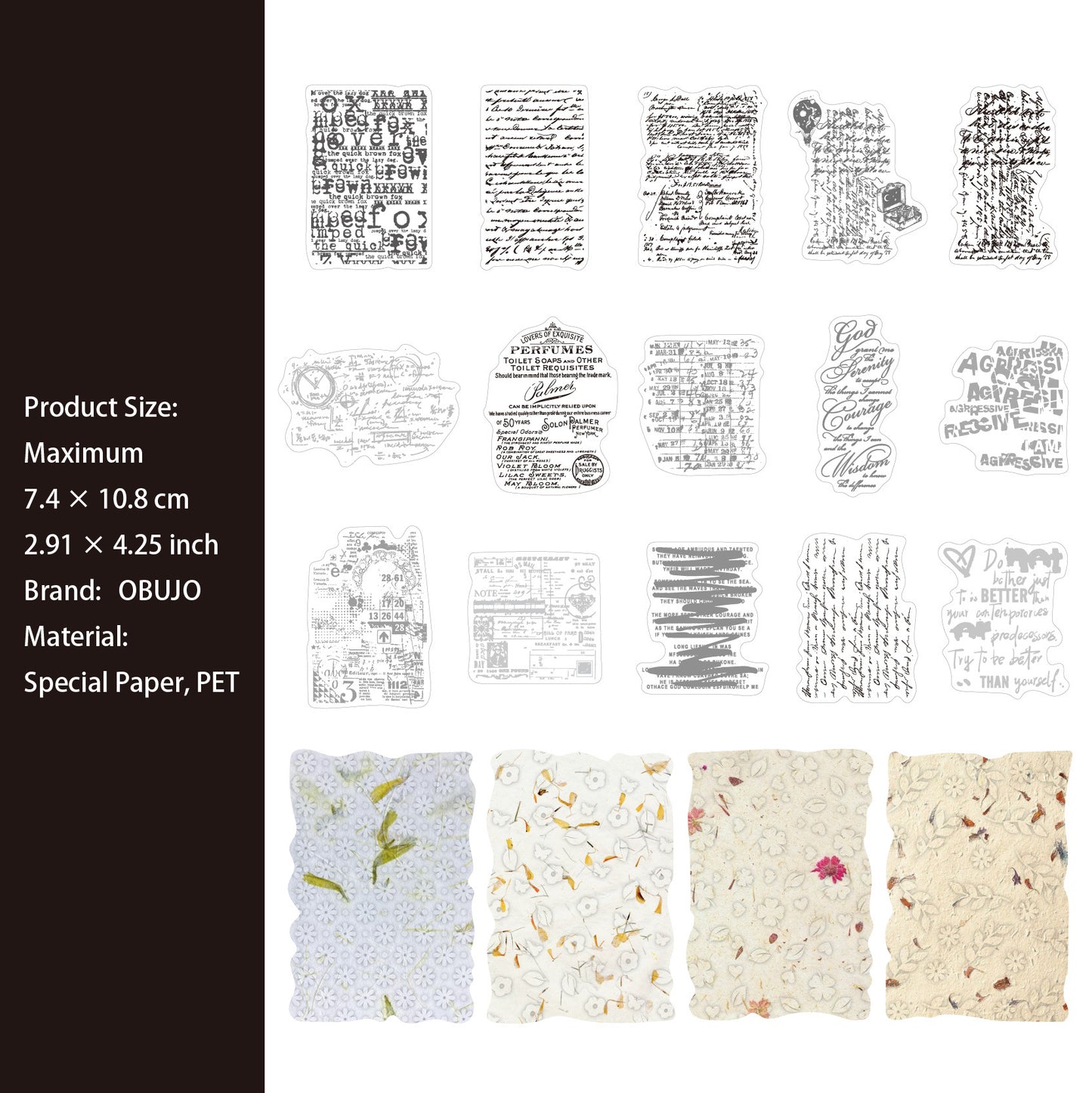 15 Pcs Embossed Paper and Collage Stickers DGXL