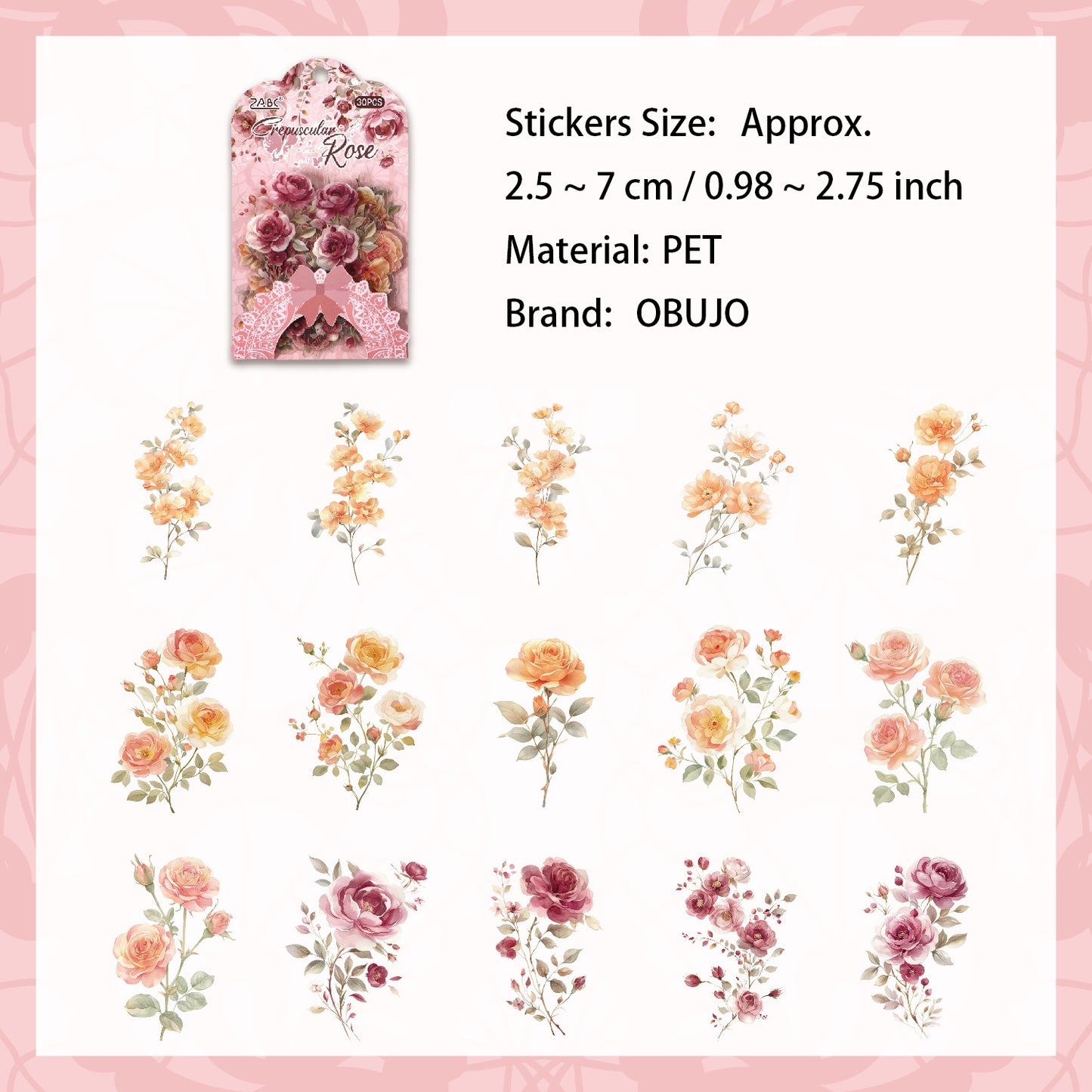 30 Pcs Watercolor Flower PET Stickers LBHY