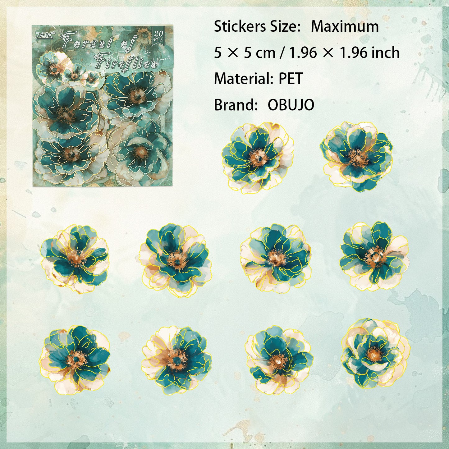 20 Pcs Gold Foil PET Flower Stickers XCHH