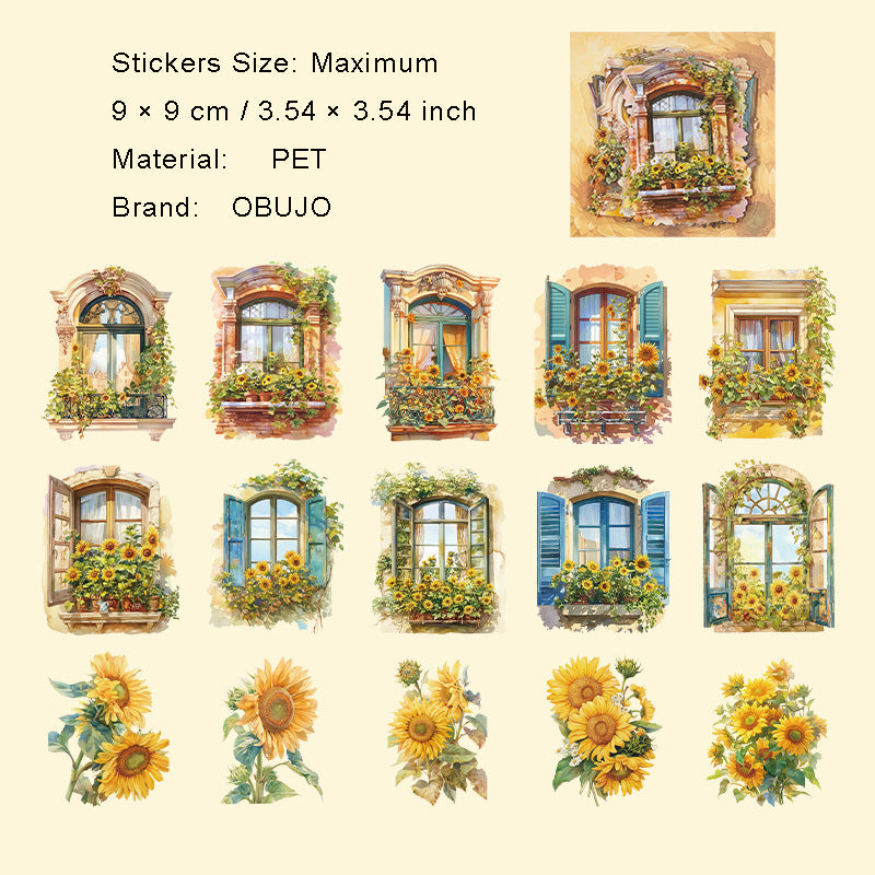 15 Pcs Flower Windows PET Stickers HCQM