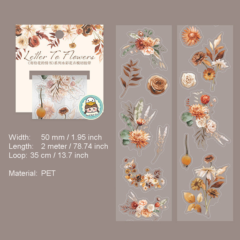 1 Roll Watercolor Flower PET Stickers Tape JGHQS