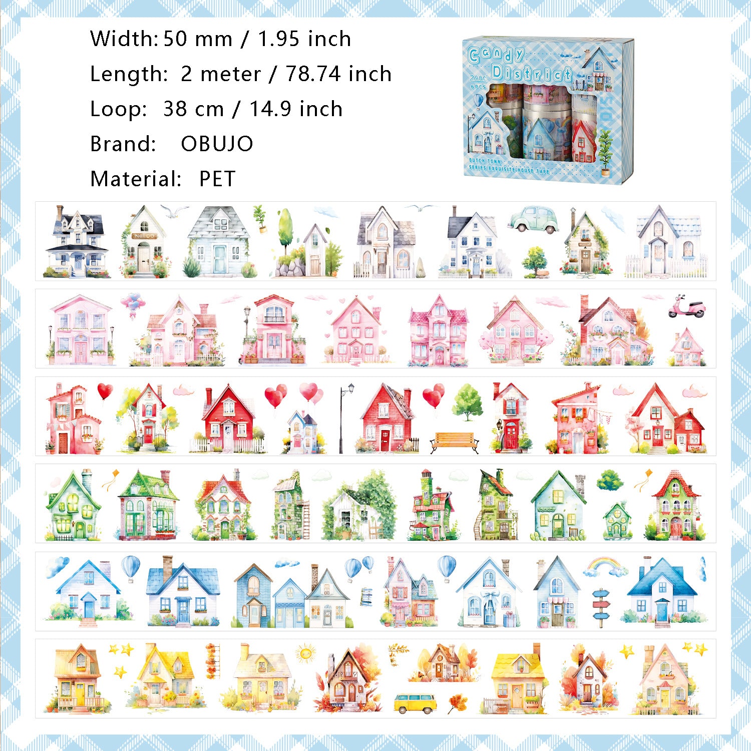 6 Rolls House Town PET Stickers Tapes Set HLXZ