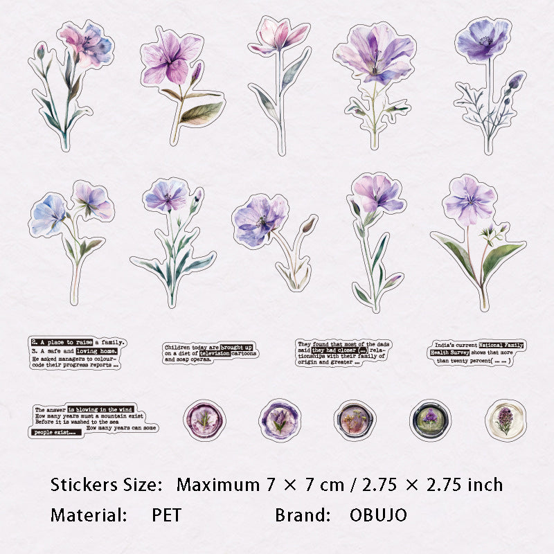 40 Pcs Pressed Flower and Wax Seal PET Stickers LMYZ